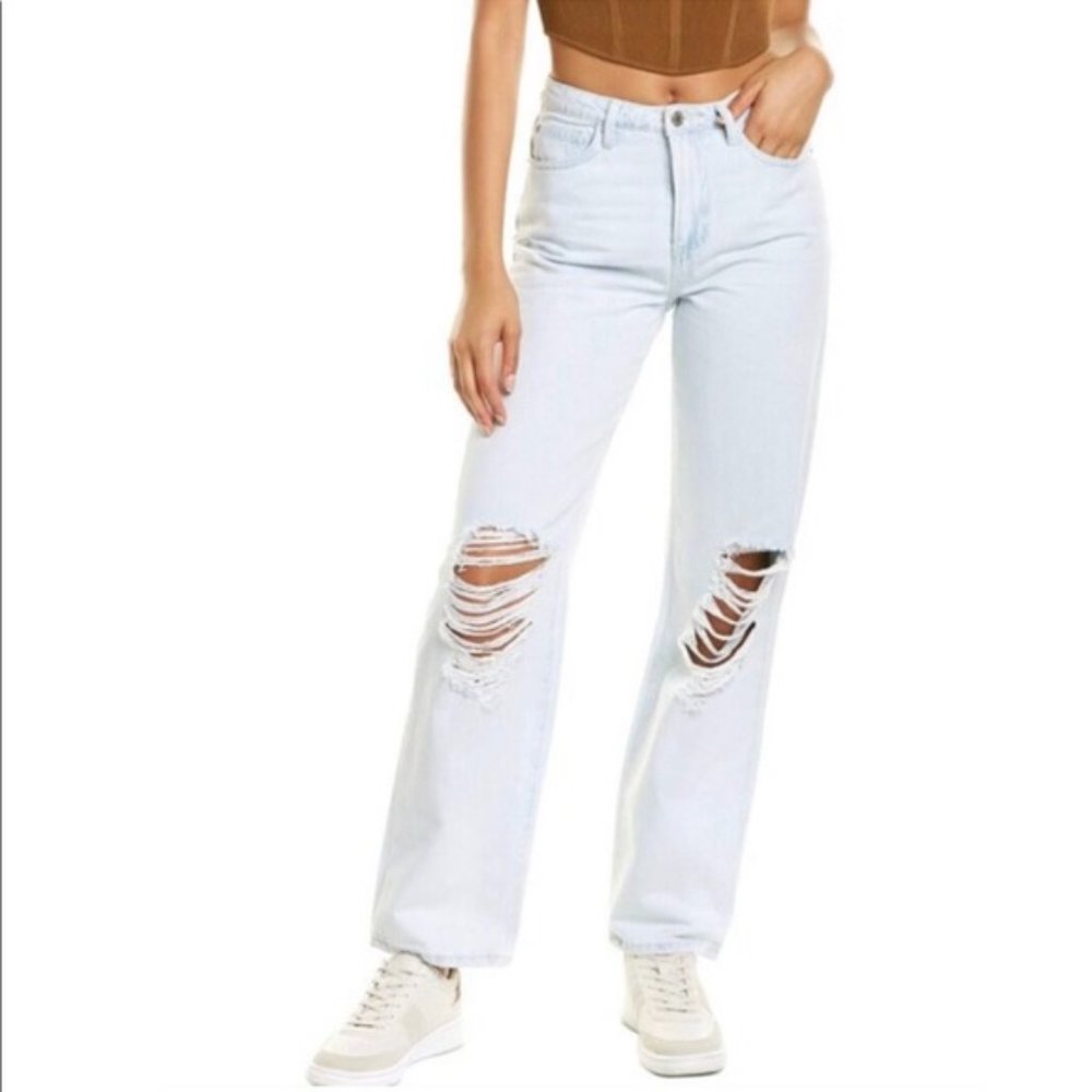 NWT WeWoreWhat Distressed Mid Rise Straight Light Wash Womens Jeans Y2K